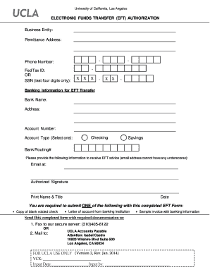 UCLA Electronic Funds Transfer Authorization