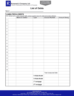 Debt Liability List Form