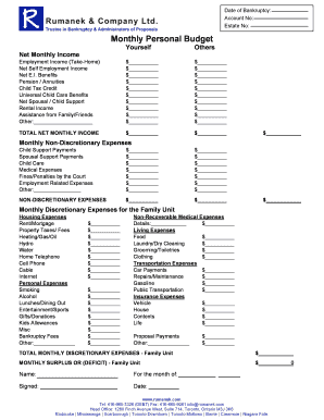 Monthly Personal Budget Form