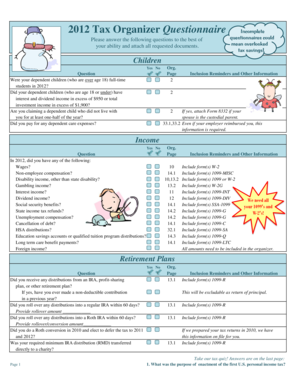2012 Tax Organizer Questionnaire