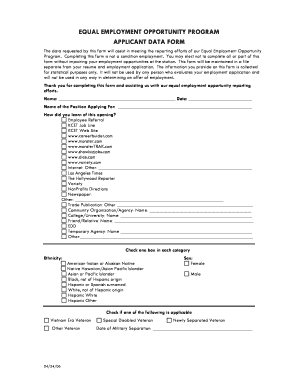 Equal Employment Opportunity Applicant Data Form