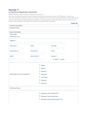 Living Donor Registration Worksheet