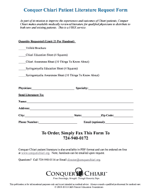 Conquer Chiari Patient Literature Request Form