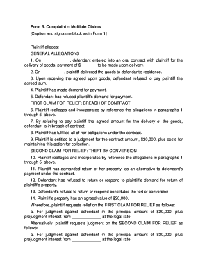 Complaint Form 5 - Multiple Claims