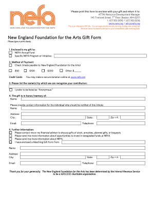 New England Foundation for the Arts Gift Form