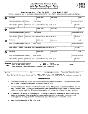 Portland Arts Tax Annual Report Form 2012