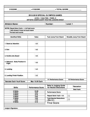 Special Olympics Level 1 Gymnastics Judging Sheets