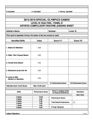 Special Olympics Level B Artistic Compulsory Routine Judging Sheet