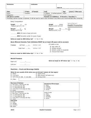 Special Olympics Health Screening Form