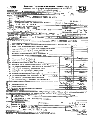 Form 990 (2012) for American Civil Liberties Union of Ohio