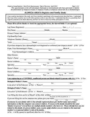 Alopecia Areata Registry Short Form Questionnaire