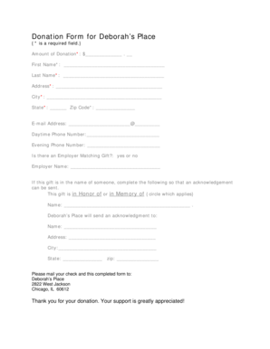 Donation Form for Deborah’s Place