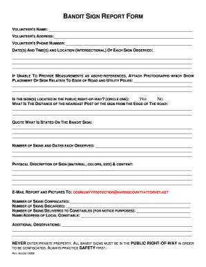 Bandit Sign Report Form