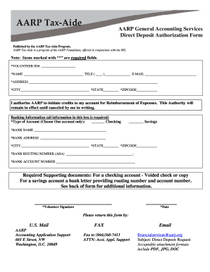AARP Direct Deposit Authorization Form