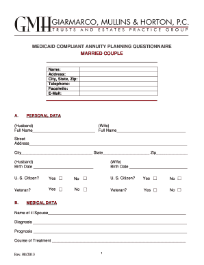 Medicaid Compliant Annuity Planning Questionnaire