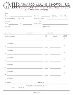 Trusts and Estates Data Sheet