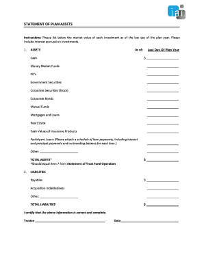 Statement of Plan Assets and Trust Fund Operation