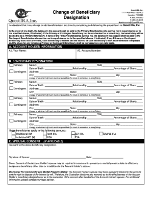 Quest IRA Change of Beneficiary Form