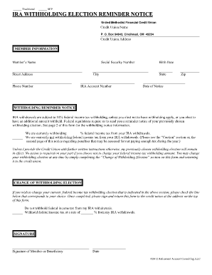 IRA Withholding Election Reminder Notice