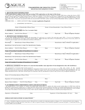 Aquila Group of Funds TOD Registration Request Form