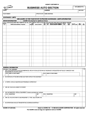 ACORD 127 Business Auto Application Form