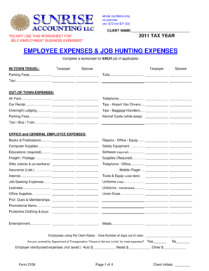 IRS Form 2106 Employee Expenses