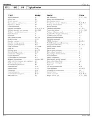 2012 US 1040 Tax Organizer