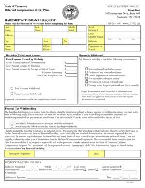 Tennessee 401(k) Hardship Withdrawal Request