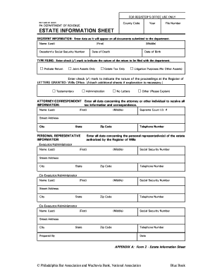 Pennsylvania Estate Information Sheet