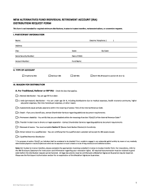 New Alternatives Fund IRA Distribution Request Form