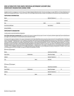 New Alternatives Fund IRA Beneficiary Designation Change Form