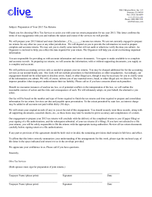 2013 Tax Return Preparation Agreement