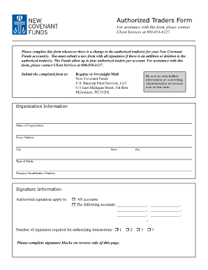 New Covenant Funds Authorized Traders Form