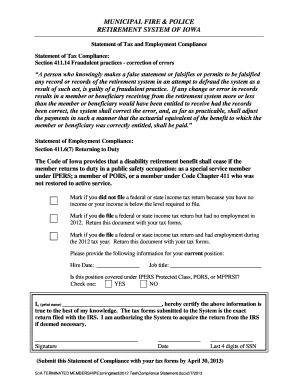 Iowa Tax and Employment Compliance Statement