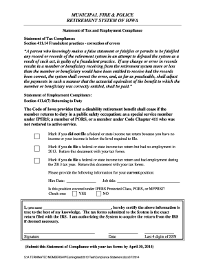 Iowa Tax and Employment Compliance Statement