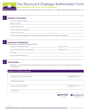 Employer Authorization Form for Fee Structure E