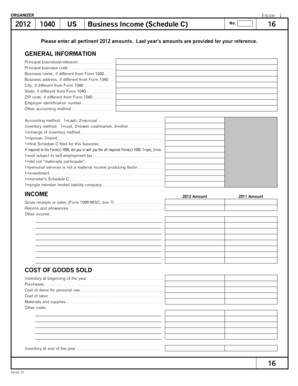 2012 US Business Income Schedule C