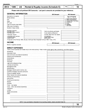 US Rental & Royalty Income (Schedule E) Form