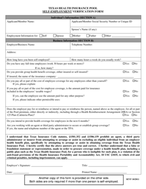 Texas Health Insurance Pool Self-Employment Verification Form