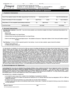 Vision IRA Checking Application & Agreement