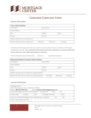 Mortgage Center Consumer Complaint Form