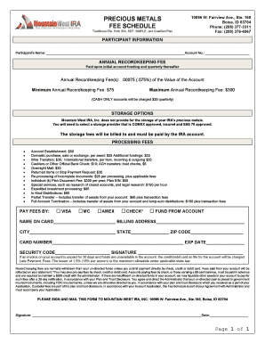 Mountain West IRA Fee Schedule Form
