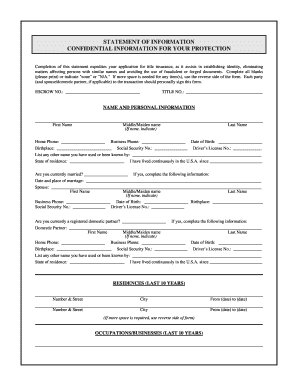 Statement of Information for Title Insurance