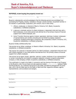 Bank of America Buyer’s Acknowledgement and Disclosure