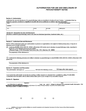Authorization for Use and Disclosure of Psychotherapy Notes