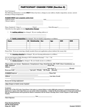 Section 8 Participant Change Form