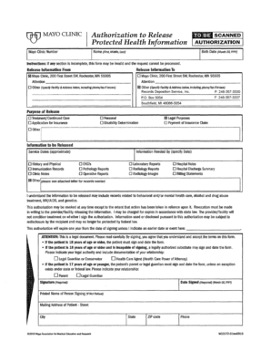 Mayo Clinic Authorization to Release Protected Health Information