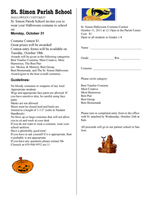 Halloween Costume Contest Form - St. Simon Parish School