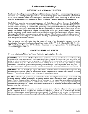 Southeastern Guide Dogs Disclosure and Authorization Form