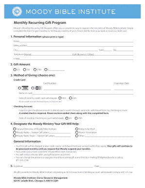 Moody Bible Institute Monthly Recurring Gift Form